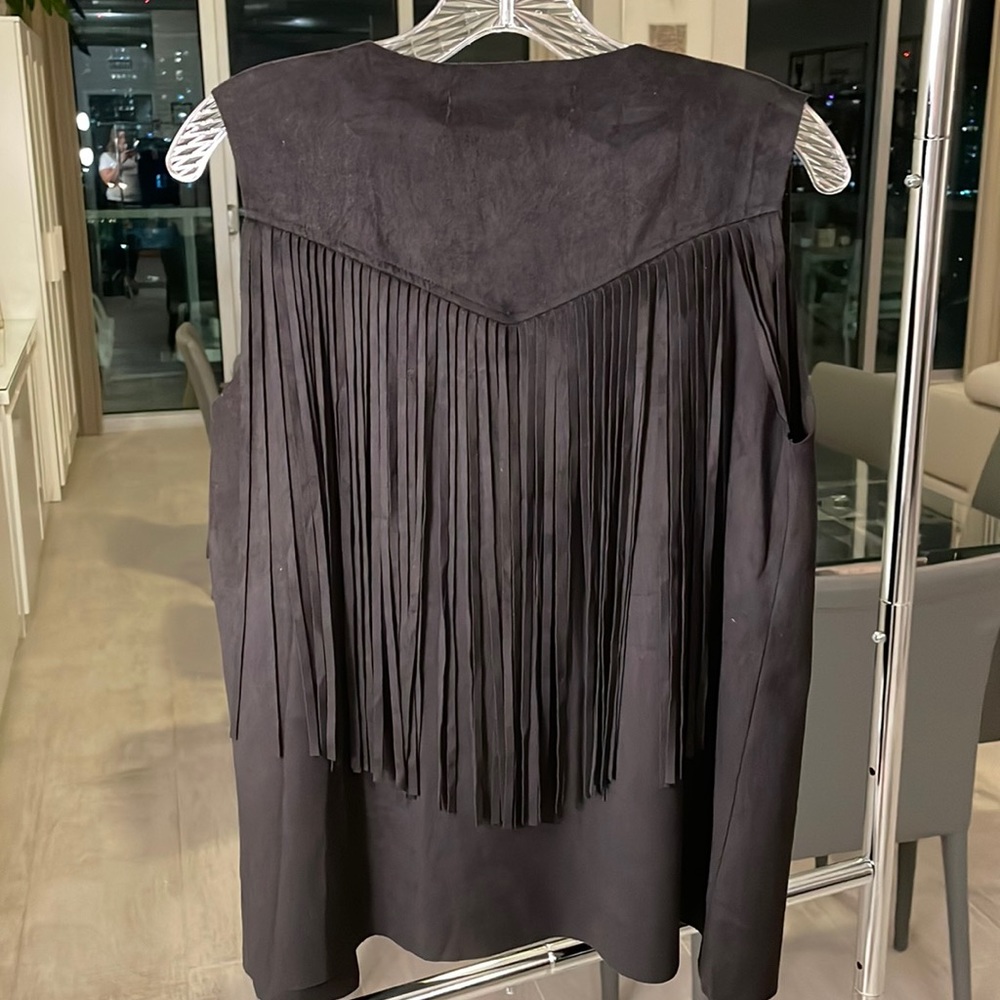NWT Vintage Havana fringe black suede like vest - Picture 2 of 8